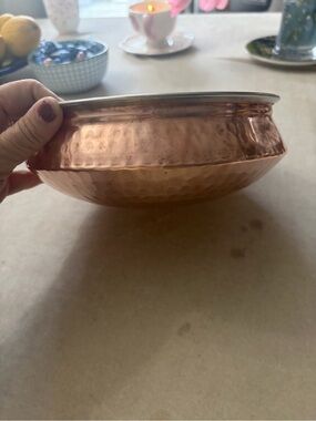 Tera India stainless steel with a hammered copper finish on the exterior